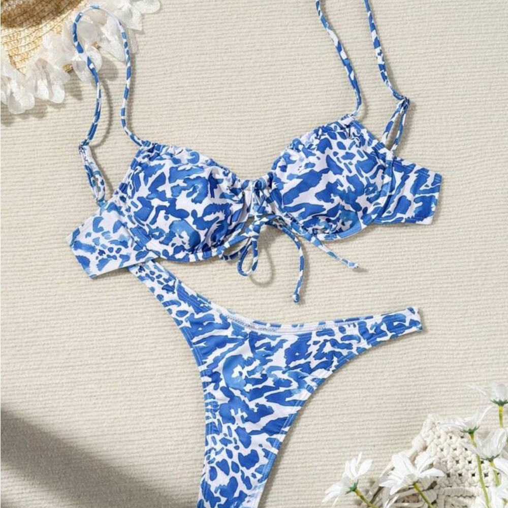 SHEIN Blue and White Bikini Set
